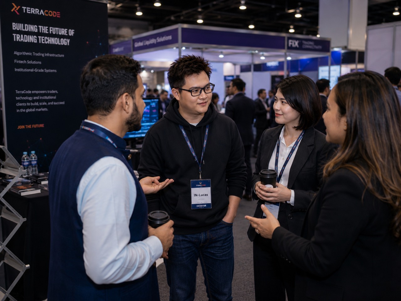 TerraCode team speaking with the trading community at an industry exhibition